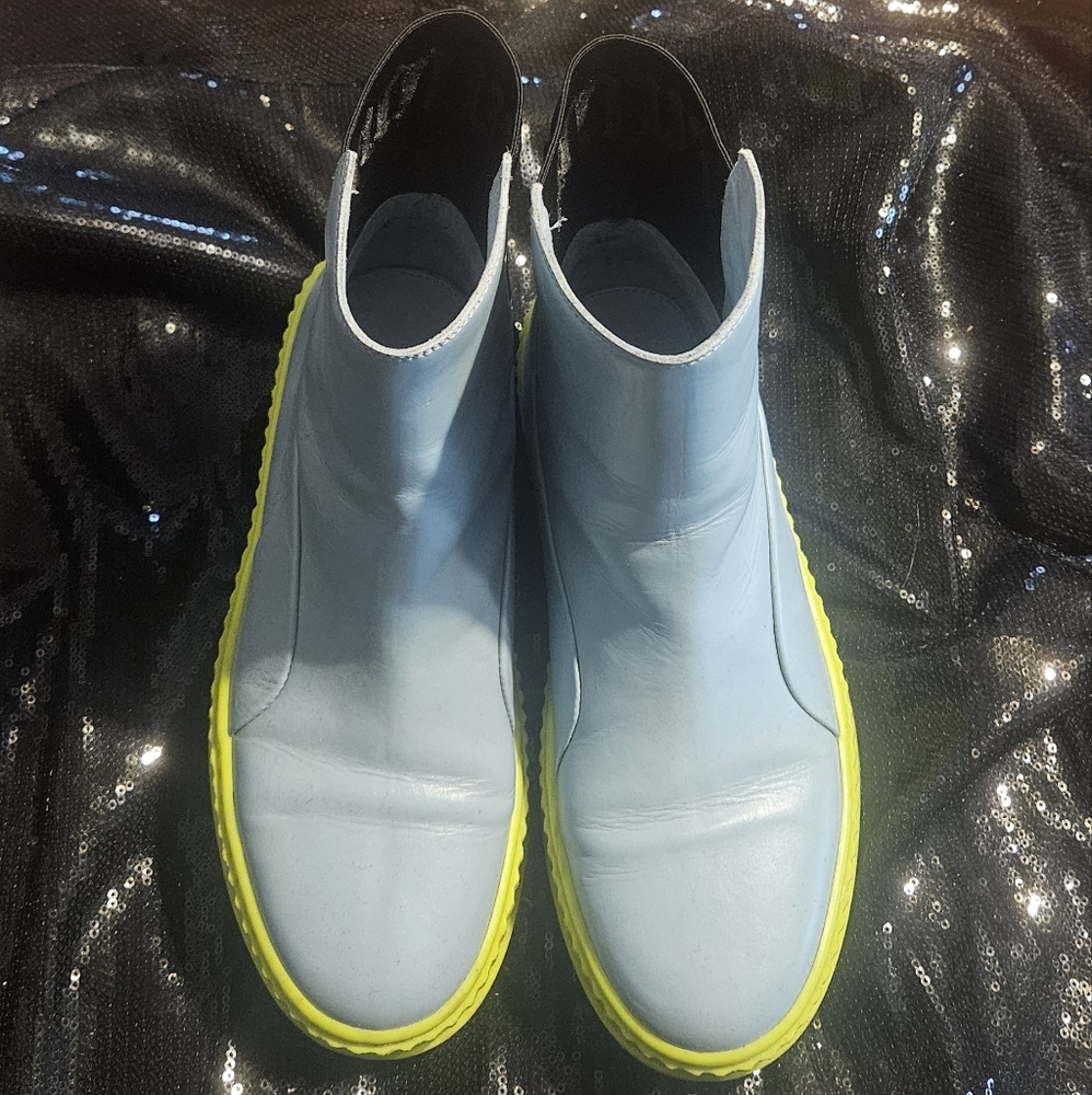 Blue and Yellow Ankle-Height Boots with Thick Sole